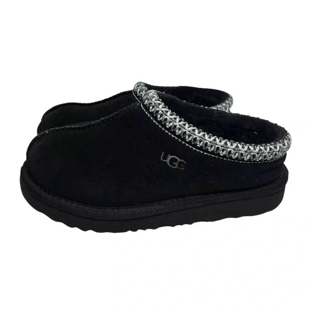 Toddler UGG Tasman Leather Slip On Slippers with Knitted Collar Sz 12
